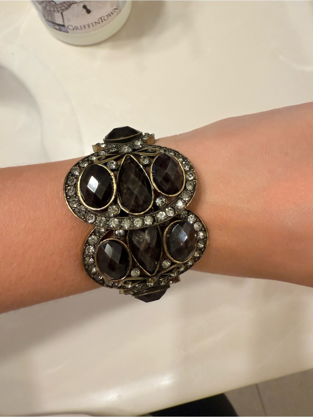 Elegant Black and Gold Crystal Statement Bracelet